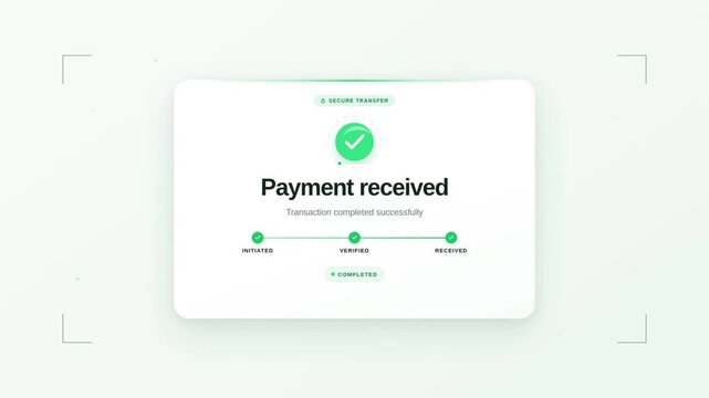 Payment received success confirmation with green checkmark and completed transaction