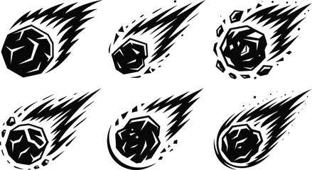 Falling Flaming Meteor, Asteroid, and Comet Vector Silhouette © Ahamedpicu