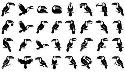 Fototapeta premium 30 Black Toucan Bird Silhouette Vector Icon Collection