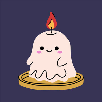 Kawaii Halloween Ghost Candle Character Illustration