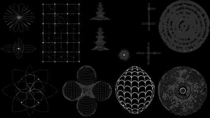 Wireframe Three dimensional Elements Collection White Geometric Shapes Against A Black Background geometry model rendering abstract form © Unnati