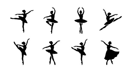 Ballet Dancer Silhouettes: Elegant Poses, Graceful Movement, Performance Art, Vector Icons © MD