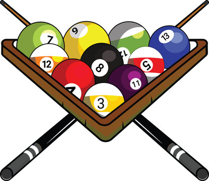 Billiard Pool Balls and Crossed Cues Vector Illustration