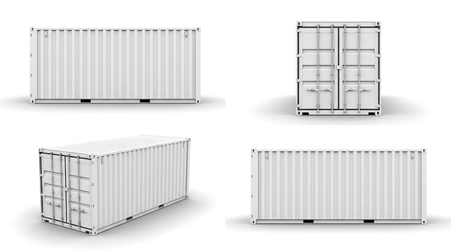 Set of white shipping cargo containers isolated on white background