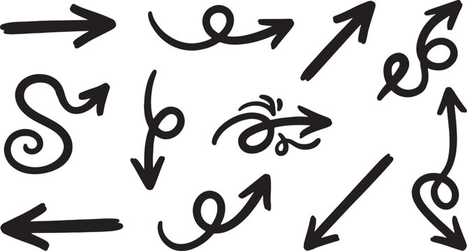 Hand-drawn black directional arrows and symbols on white background