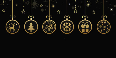Golden Christmas ornaments with reindeer trees and snowflakes vector illustration © bashanti