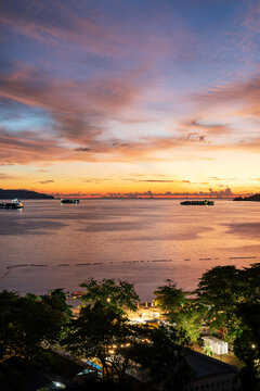 Aerial view of dramatic sunset at Odec Beach Kota Kinabalu Sabah