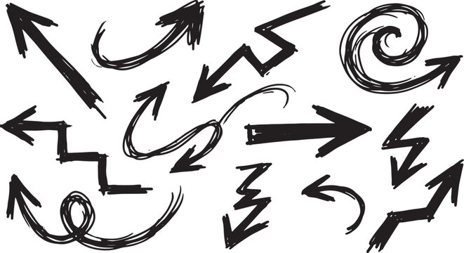 Hand-drawn black ink arrows pointing in multiple directions