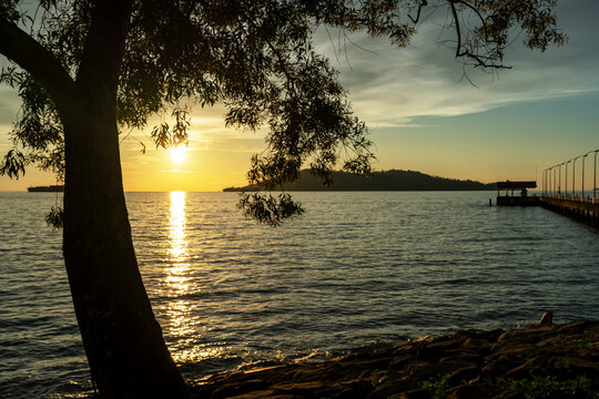 Silhouette of tree during sunset at Odec beach in Kota Kinabalu Sabah Malaysia