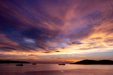 Naklejka premium Aerial view of dramatic sunset at Kota Kinabalu Sabah