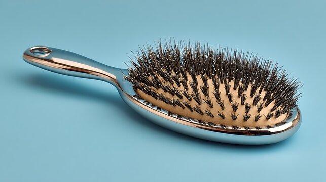 Wooden Hair Brush Isolated on White Background Natural Bristle Grooming Tool for Hair Care Beauty Hygiene and Cleaning Concept Close Up Stock Photo