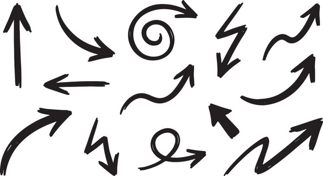 Hand-drawn directional arrows in black on white background