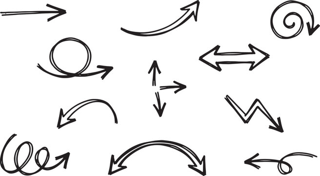 Hand-drawn directional arrows on white background, various styles