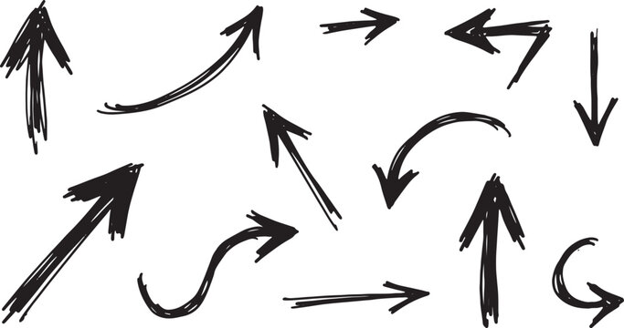 Hand-drawn sketchy black arrows on white background, directional cues