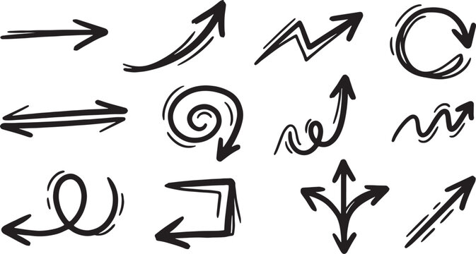 Hand-drawn minimalist arrows in black ink on white background