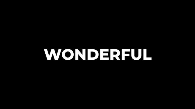 inertial bounce bold white word wonderful on a black background in a clean text animation