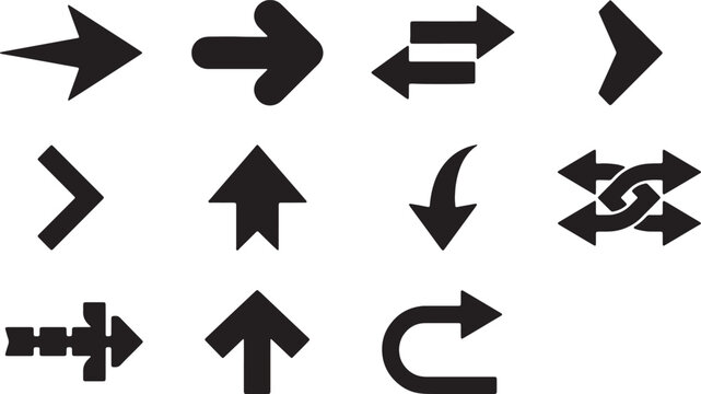 Nine black arrow on white background, various directions
