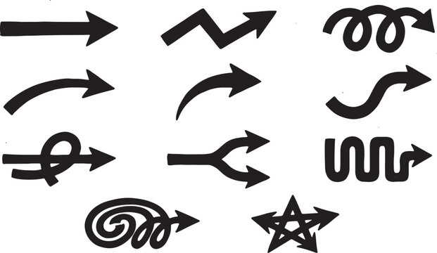 Various directional arrows in black on white background, straight