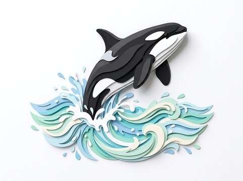 Killer whale jumping out of water paper art