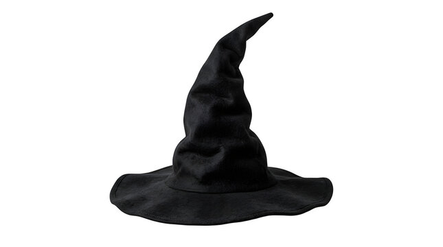 Pointed black witch hat costume accessory as transparent PNG