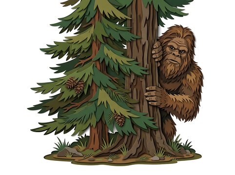 Creature hiding behind tree illustration
