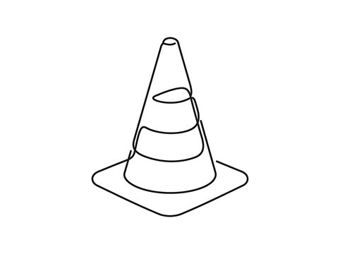 Traffic cone single line drawing isolated on white background