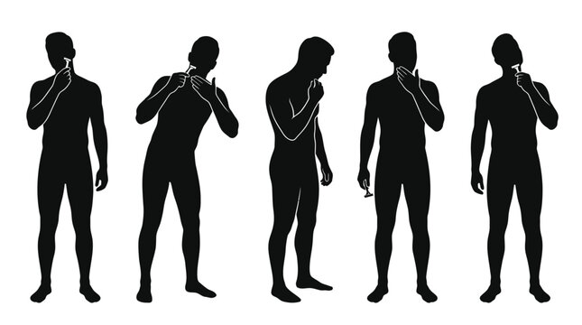 Set of Male Body Silhouettes in Thinking and Pondering Positions