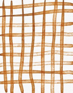 Hand Painted Abstract Watercolor Grid Background with Organic Brown Brush Strokes