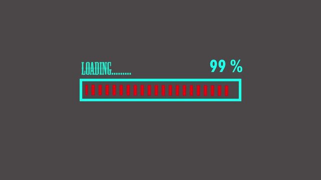 Retro-style pixelated red video game loading screen. Gray background. Retro arcade-style progress bar interface. 4K resolution.