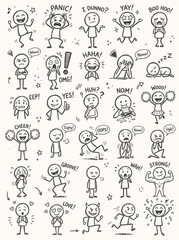 Fototapeta premium Set of hand drawn stick figure character expressions