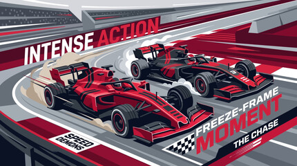 Obraz premium Formula One Racing Cars In Intense Competition Capturing The Thrill Of The Chase