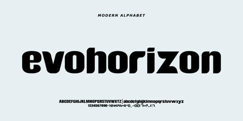 Obraz premium Evohorizon Modern Display Alphabet Vector with Uppercase Lowercase Letters Numbers and Symbols