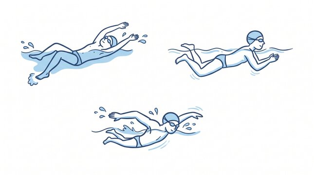 手書き風でわかりやすい水泳3種目イラストセット（背泳ぎ・平泳ぎ・バタフライ）