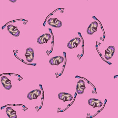 pattern coral snorkel hand drawn. underwater marine, fish dive, wetsuit flippers coral snorkel vector sketch illustration © PikePicture