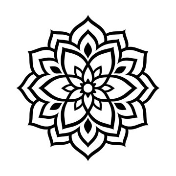 Simple Floral Mandala Ornament in Black and White
