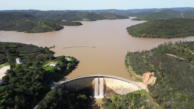 Drone View of Bravura Dam Reservoir in Western Algarve Portugal Surrounded by Natural Landscape
