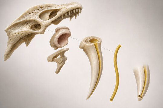 Exploded snake fang anatomy scientific illustration