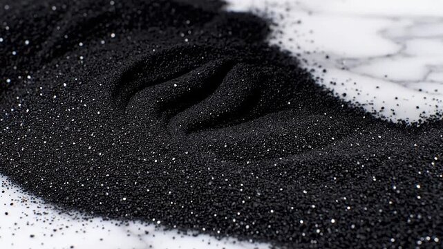 Black powder spilling over white marble surface.
