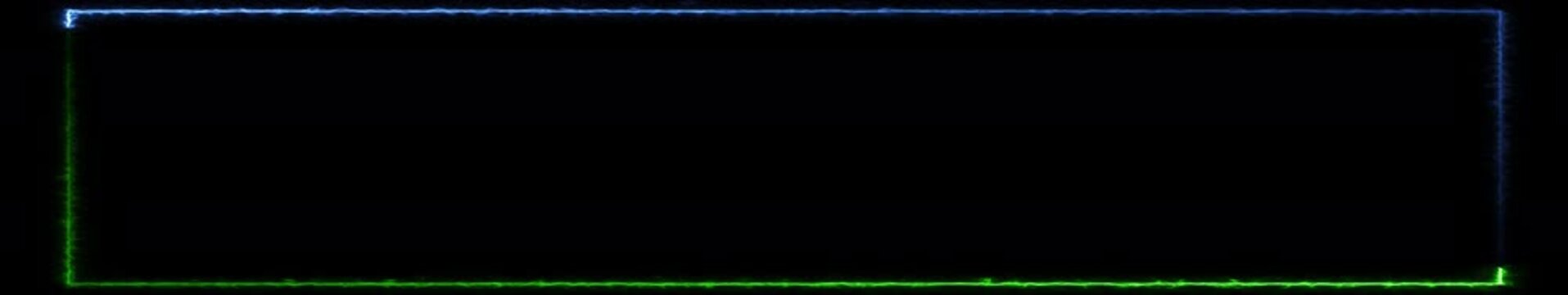 Ultrawide Green and Blue Electric Energy Frame Border Animation. Neon Plasma Lightning Rectangle Overlay on Black Background for Gaming, Streaming, Cinematic HUD Seamless Loop 4K.