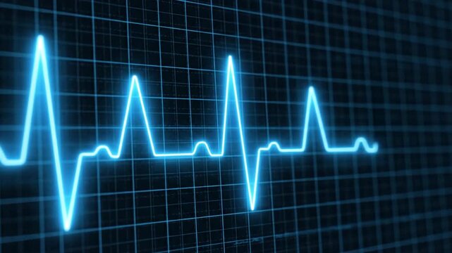 Digital heartbeat monitor waveform graph blue neon light