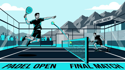 Obraz premium Exciting Padel Tennis Match Featuring Dynamic Action And Mountain Scenery