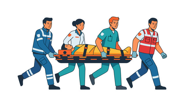 Medical emergency team rushing with a patient on a stretcher.