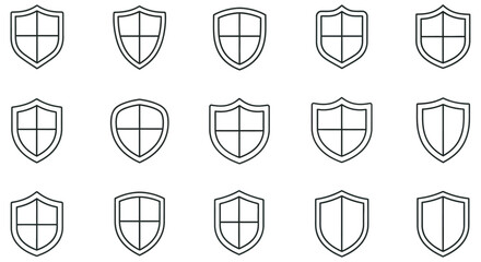 Shield Shapes Collection Black Line Icons On White Background armor © JOHIRUL_STUDIO