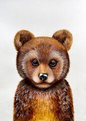 brown bear cub. Cute watercolor bear illustration, hand painted woodland bear, nursery wall art. © Anna