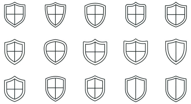 Shield Shapes Collection Black Line Icons On White Background armor
