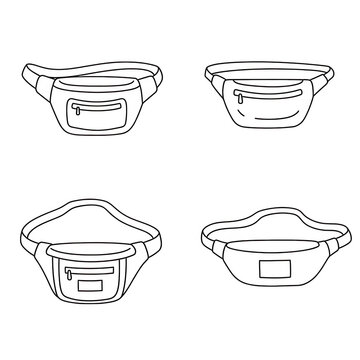Set of four fanny packs isolated on transparent background