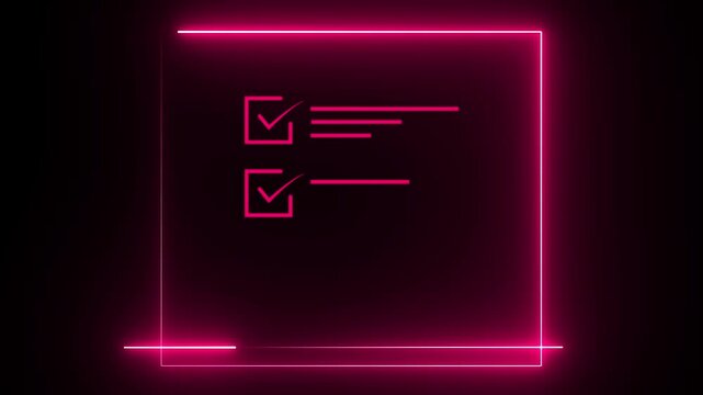 Digital Glowing checklist and approval workflow showing business document validation and task tracking system for decision making.  Motion Graphic. 4k video