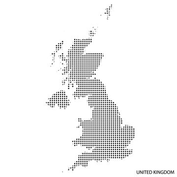 United Kingdom halftone map, dotted UK country silhouette, Great Britjpgn abstract vector illustration