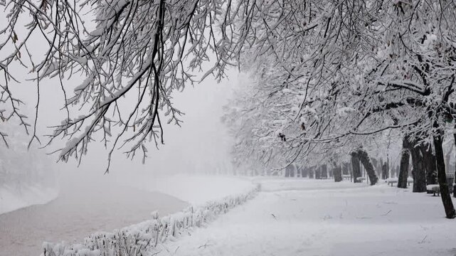 People Walking Through Snowfall on a Winter Day in Sarajevo, Bosnia and Herzegovina