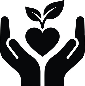 Eco Care Hands Sprouting Heart Plant Vector Icon For Environmental Logo